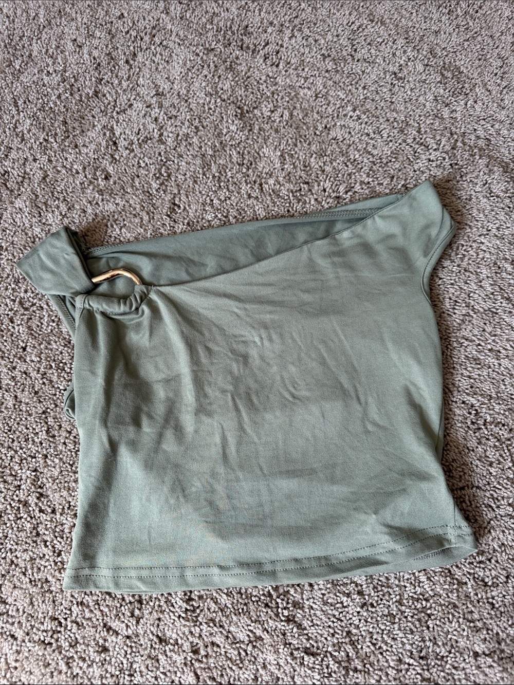 Green Semi Off the Shoulder Tank Top with Gold Metal